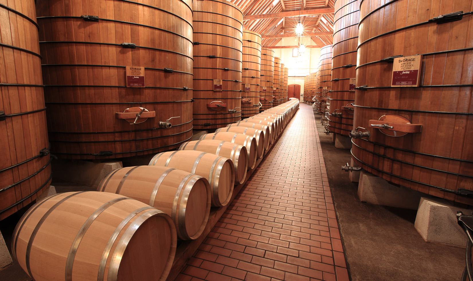 Jordan Winery oak tank barrel room