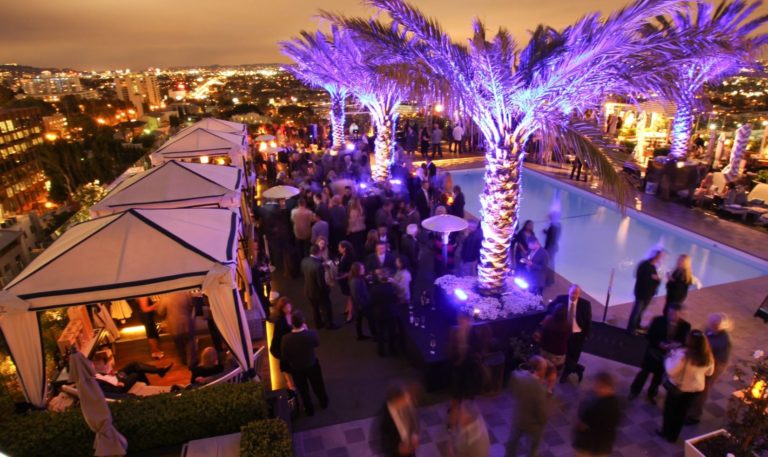 aerial shot of Jordan Vineyard & Winery’s 40th anniversary event on The London West Hollywood rooftop