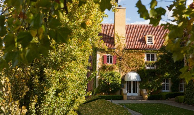 Jordan Winery Chateau entrance with fall colors