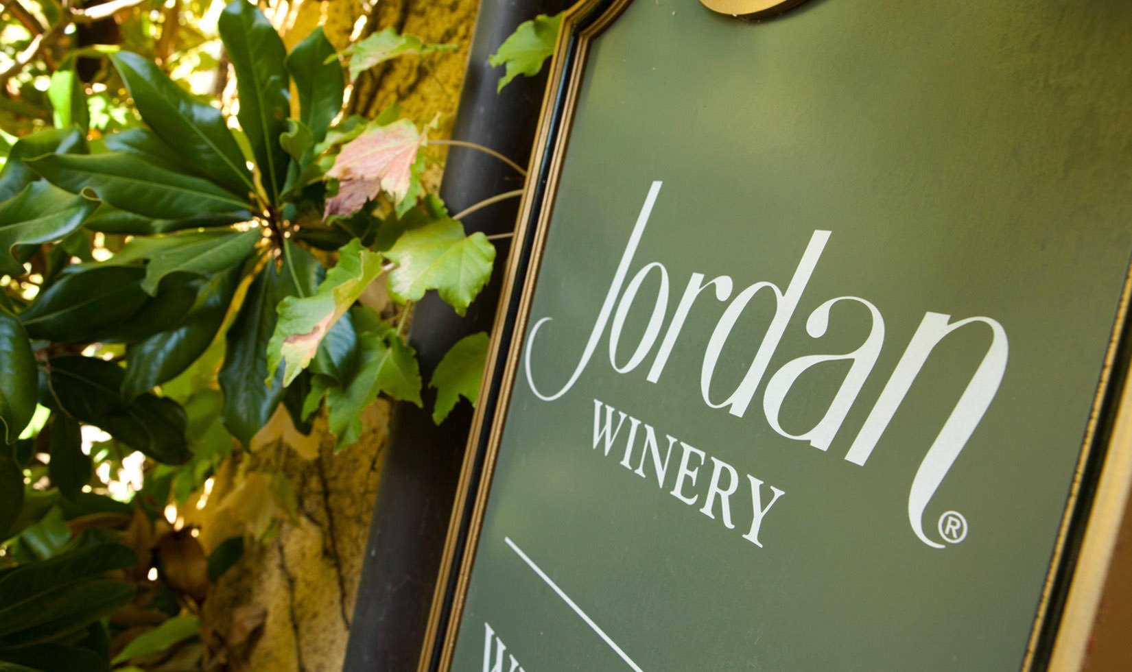 close up of a sign that says Jordan Winery