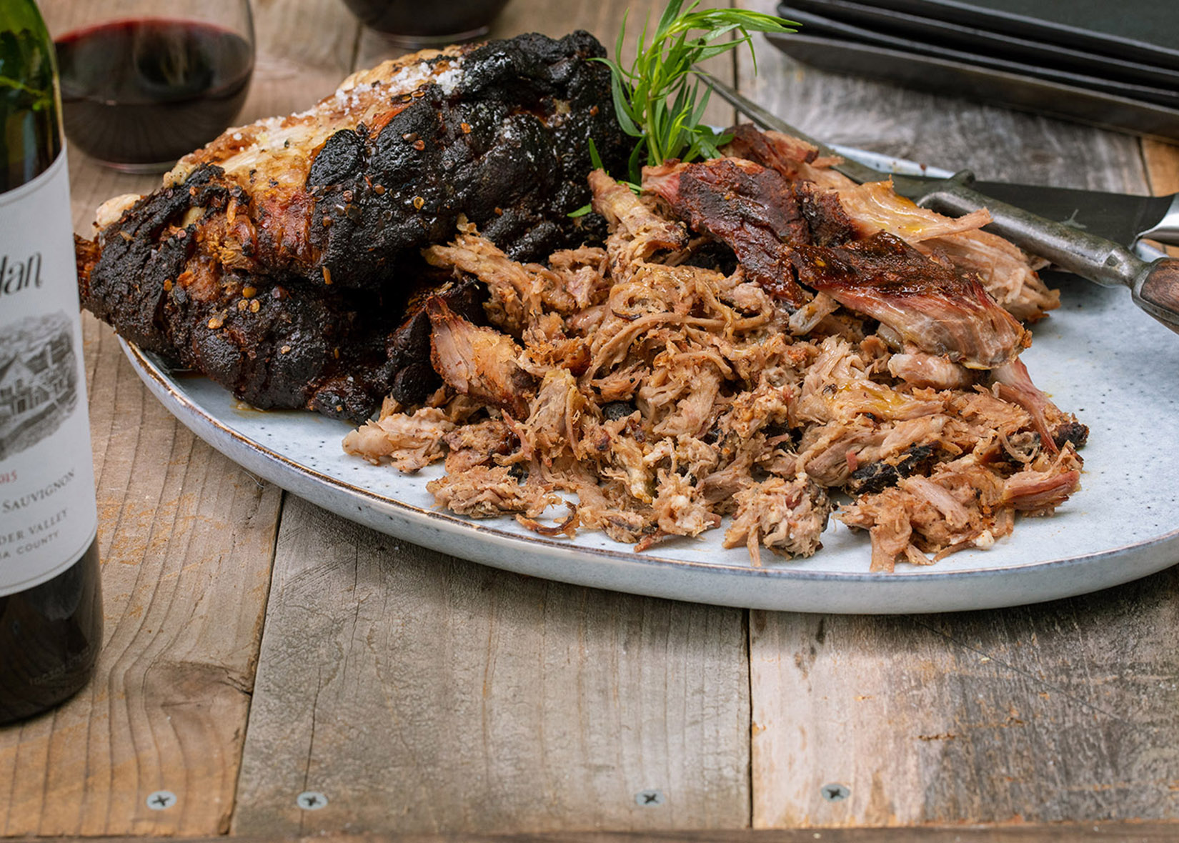 Oven roasted pork shoulder with dry rub