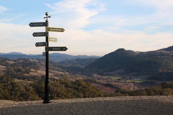 Sign post at Vista Point on Jordan Winery Estate