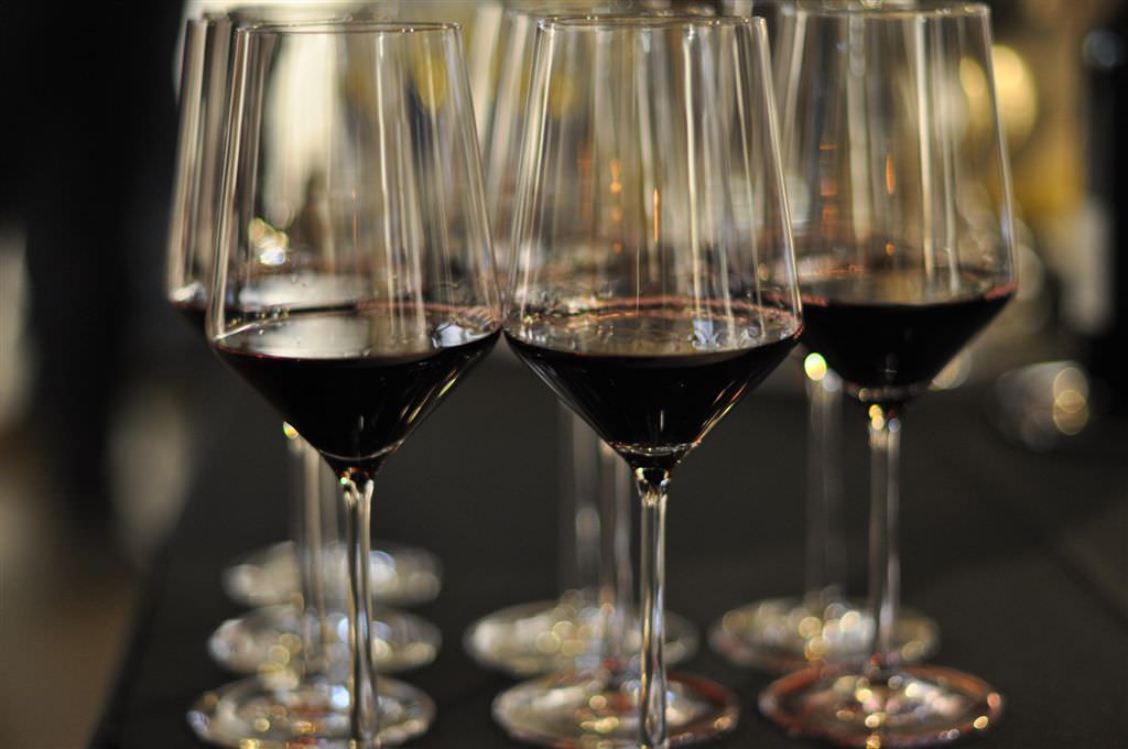 Glasses of Jordan Winery Cabernet poured in wine glasses on a table
