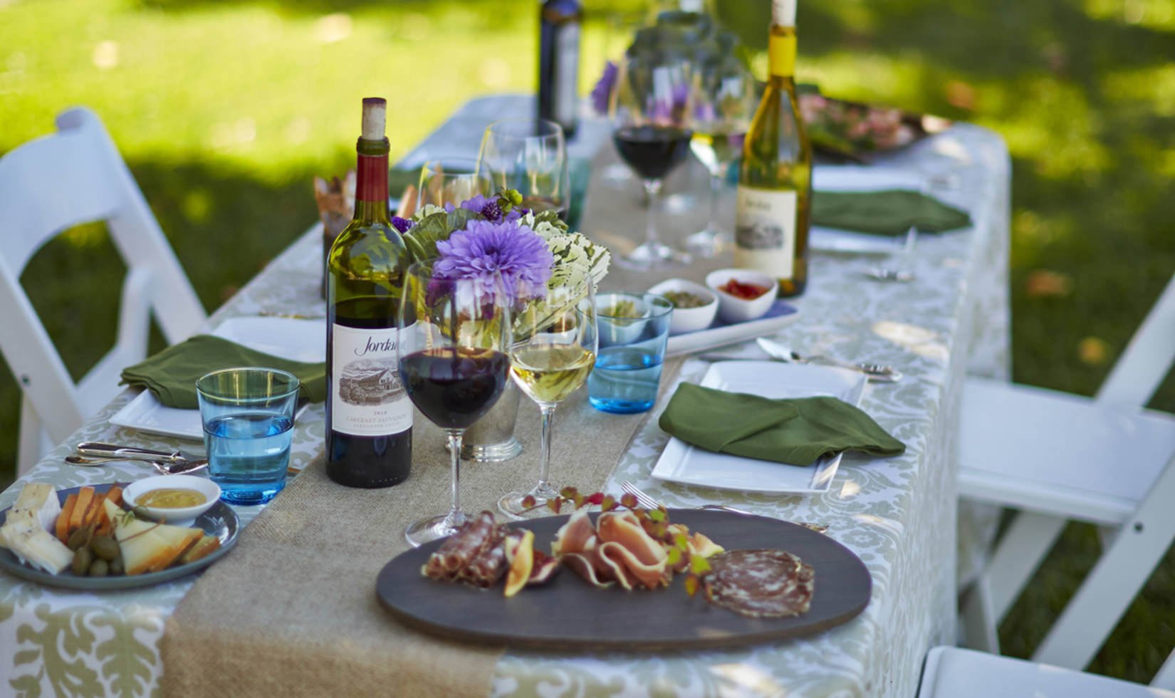 alfresco table setting for a casual lunch experience at Jordan Winery
