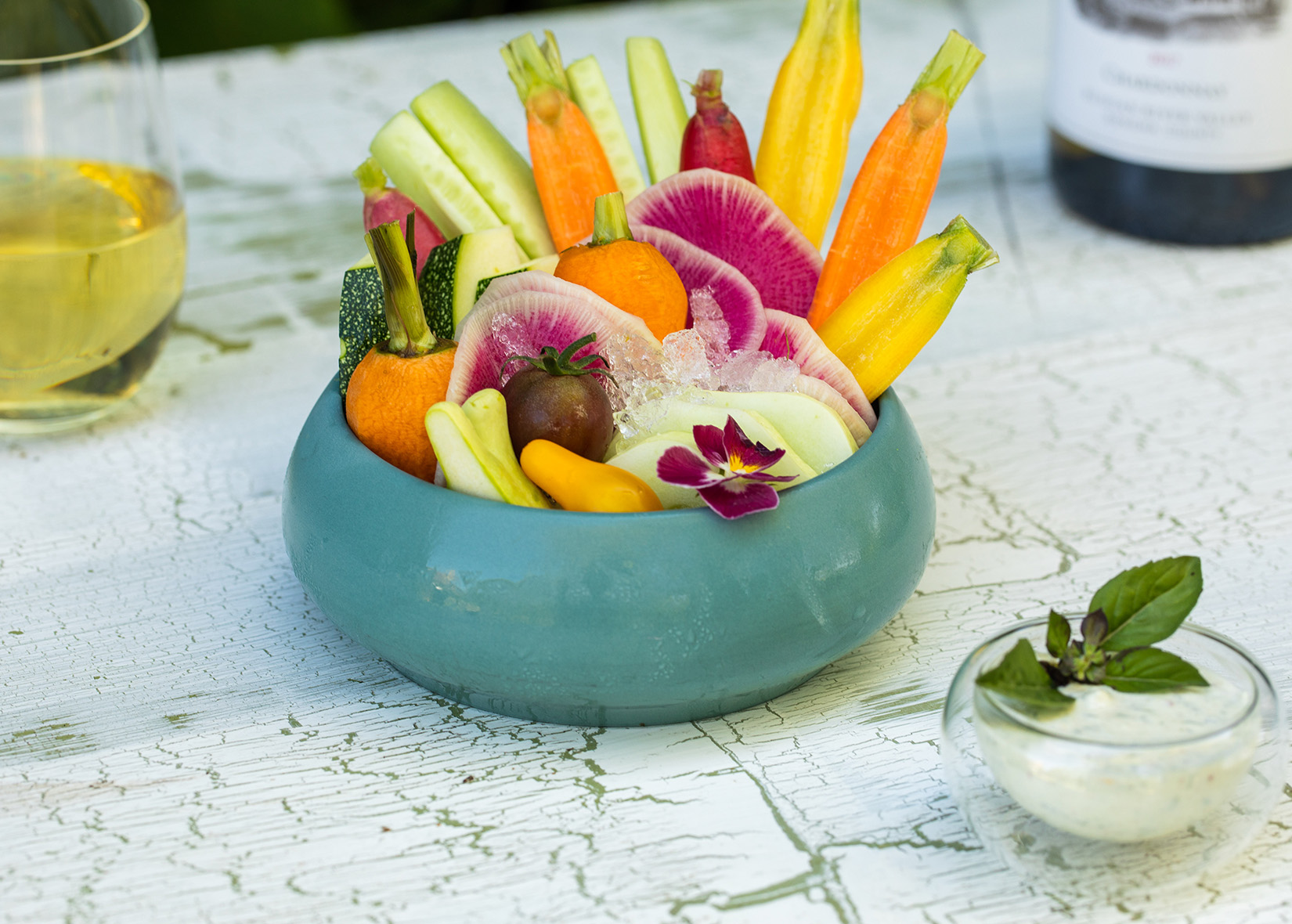 Edible Centerpiece Vegetable Crudités with Greek Goddess Dip