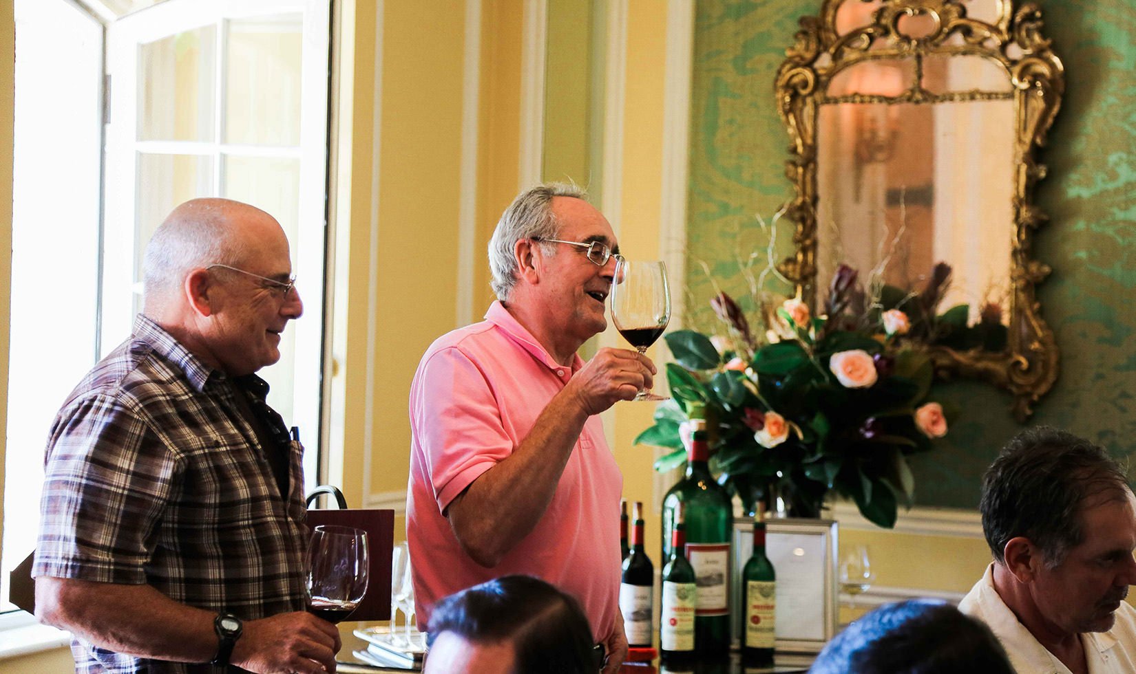 Daniel Baron of Silver Oak and Jean-Claude Berrouet formerly of Chateau Petrus toast with a 1994 Petrus.