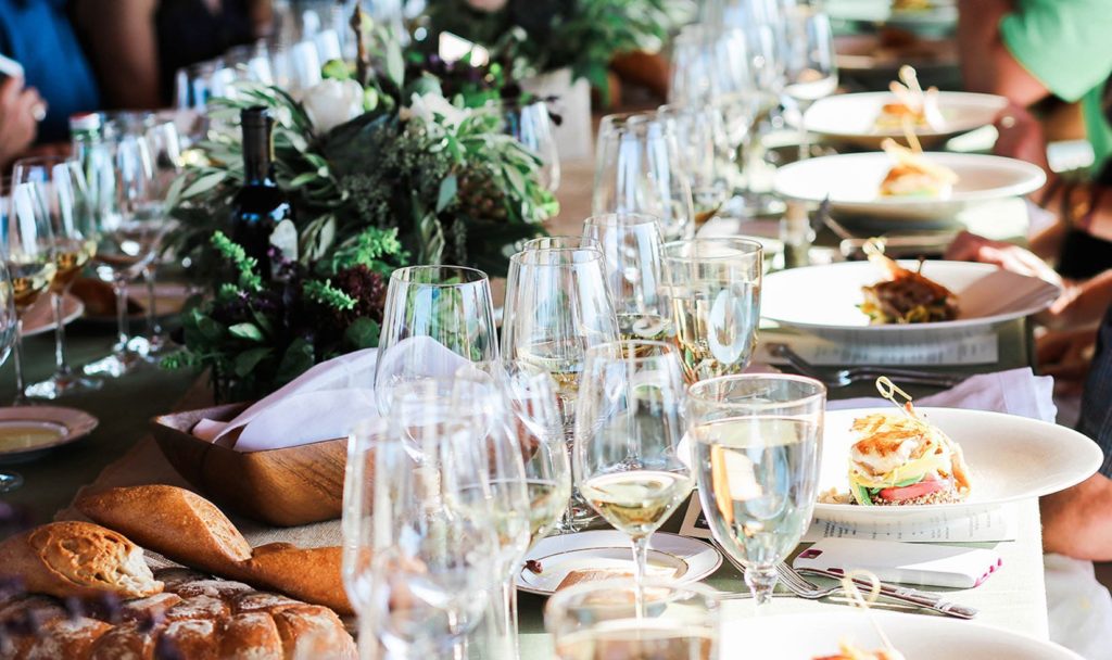 Table setting with plated entrees at a Jordan Winery Sunset Supper