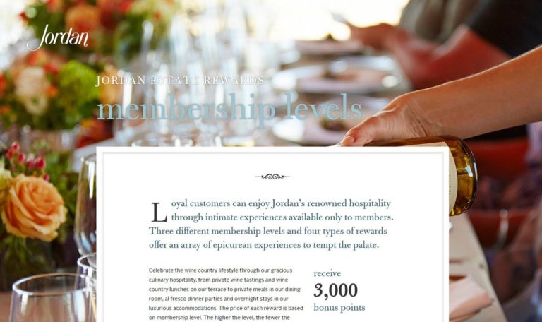 Screen shot of the Membership Levels page on the Jordan Winery website