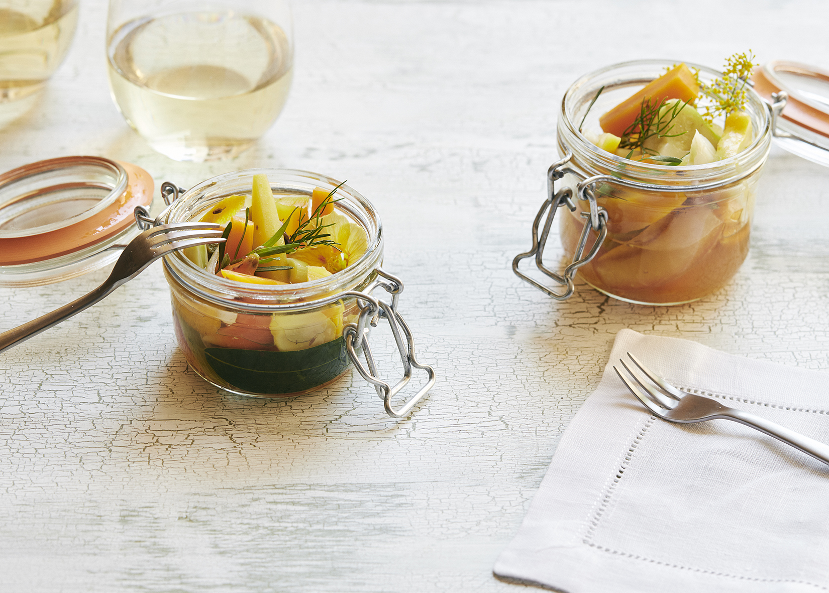 Pickled vegetables in mason jars