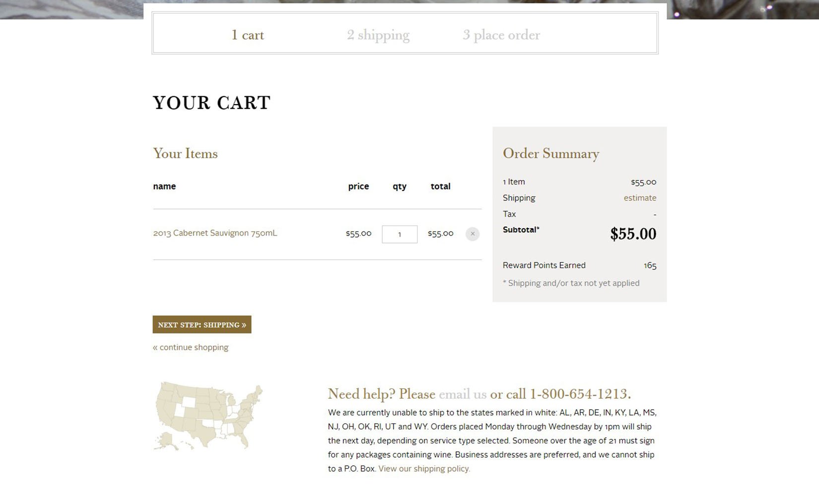 Screenshot of the new Jordan Winery Online Shopping Cart on the Jordan Winery website