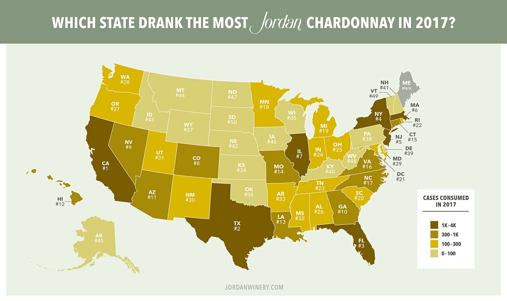 Jordan Chardonnay Case Consumption by State Map