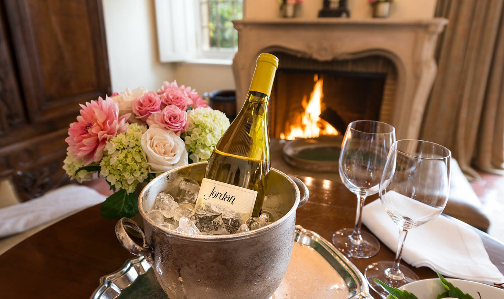 Jordan Chardonnay chilling in one of three guest suites on the Jordan Estate