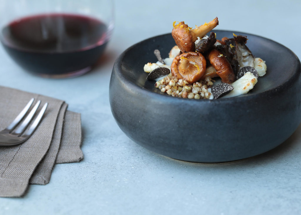 Wild mushrooms with crisped buckwheat groats