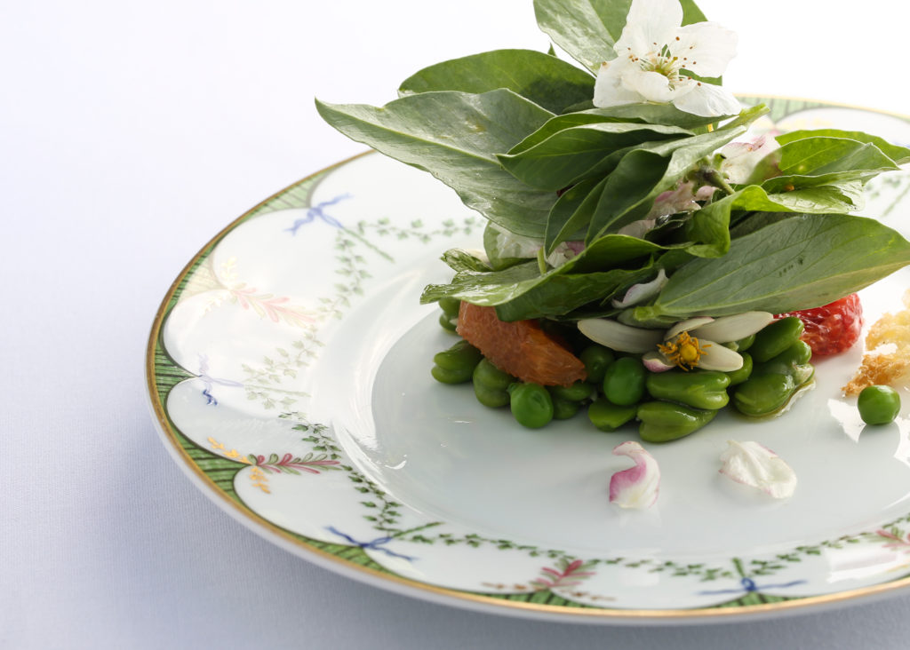 Spring salad with Fava Beans, Flowers & Citrus Vinaigrette