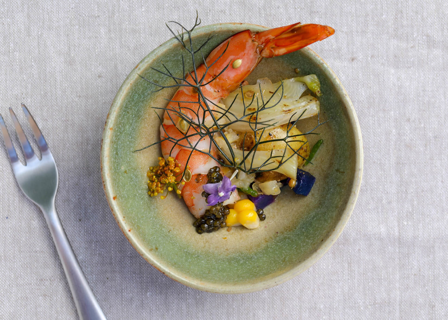 Grilled Sunchokes with Prawns and Lemon Coriander Vinaigrette Recipe