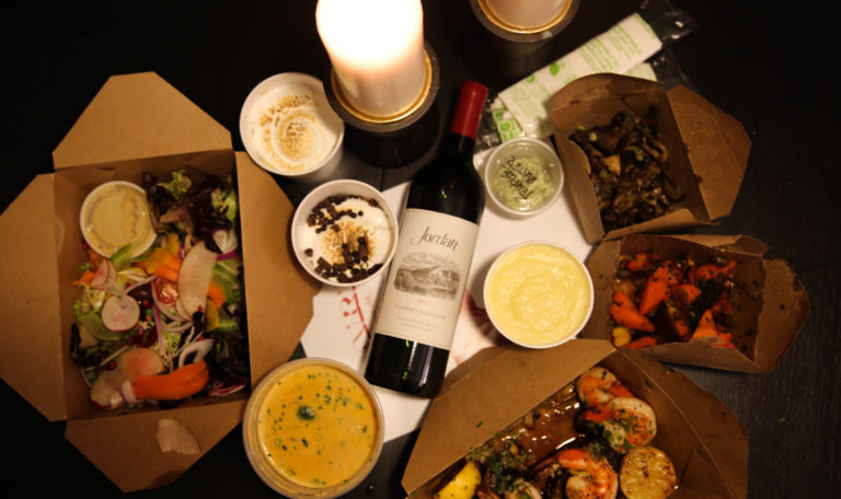 curbside food delivery with jordan cabernet sauvignon date night