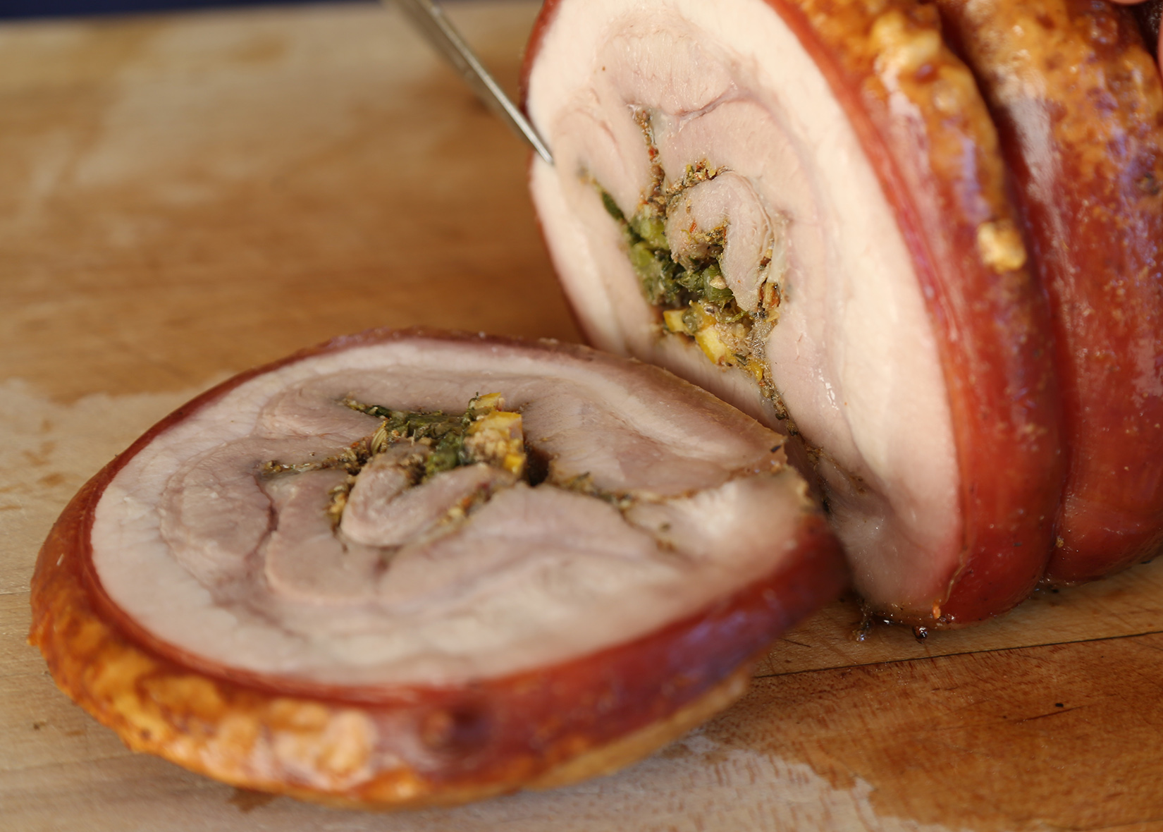 Herb roasted pork belly porchetta