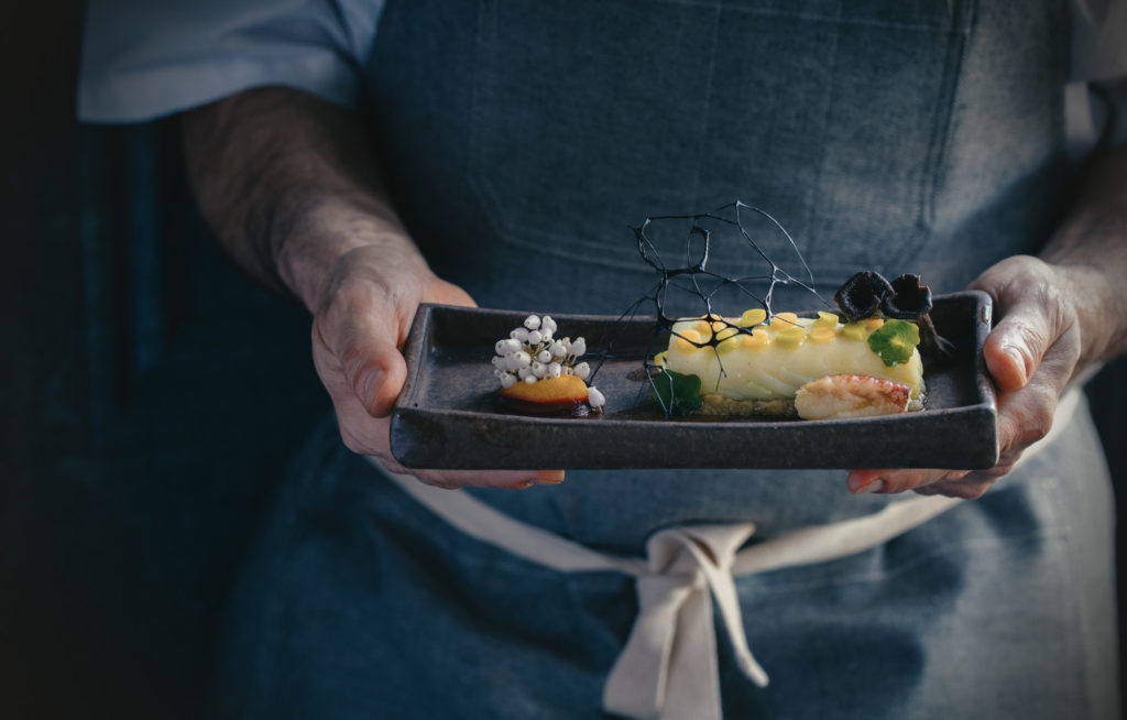 Hands holding plate of food