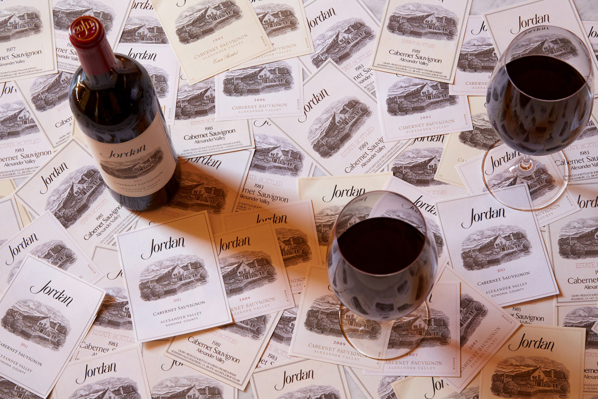 Jordan cabernet with years of labels