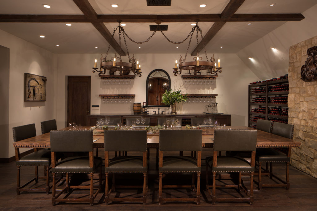 jordan winery wine cellar with large wood table