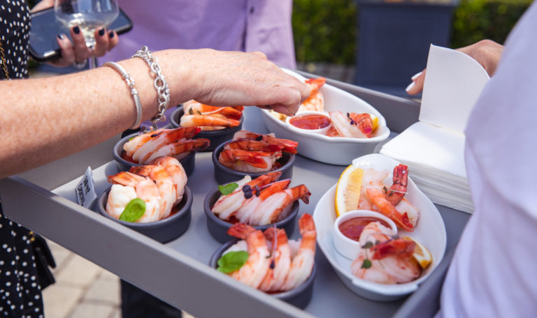 Shrimp cocktail appetizer on platter