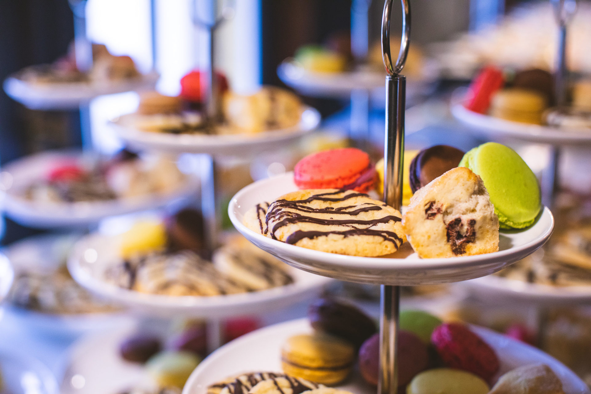 Tiered tea tray filled with delicious treats