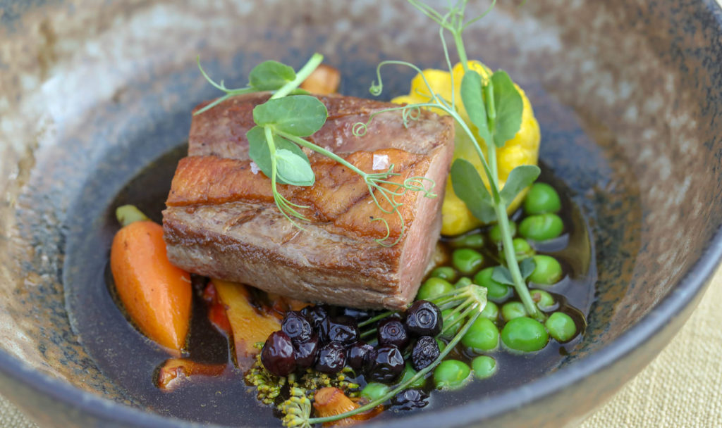 Bowl with gourmet food