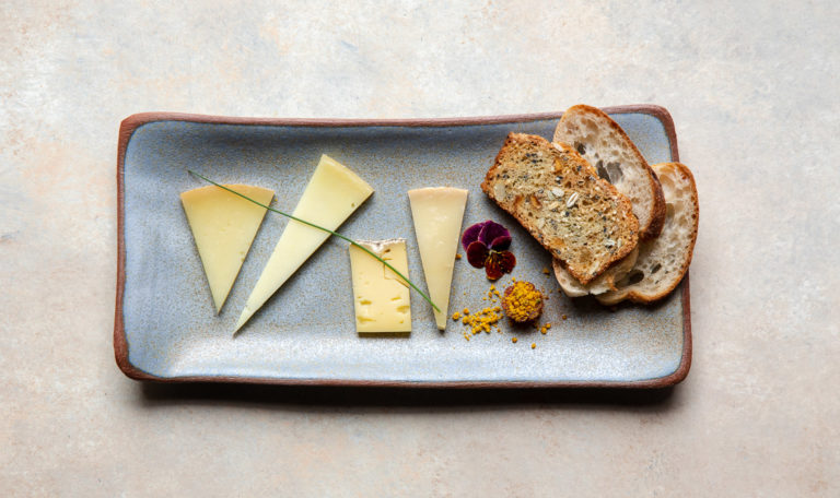 Cheese and bread on a plate