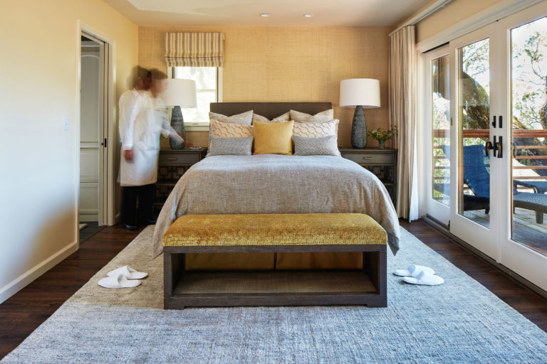 Interior view of guest bedroom at Jordan Winery