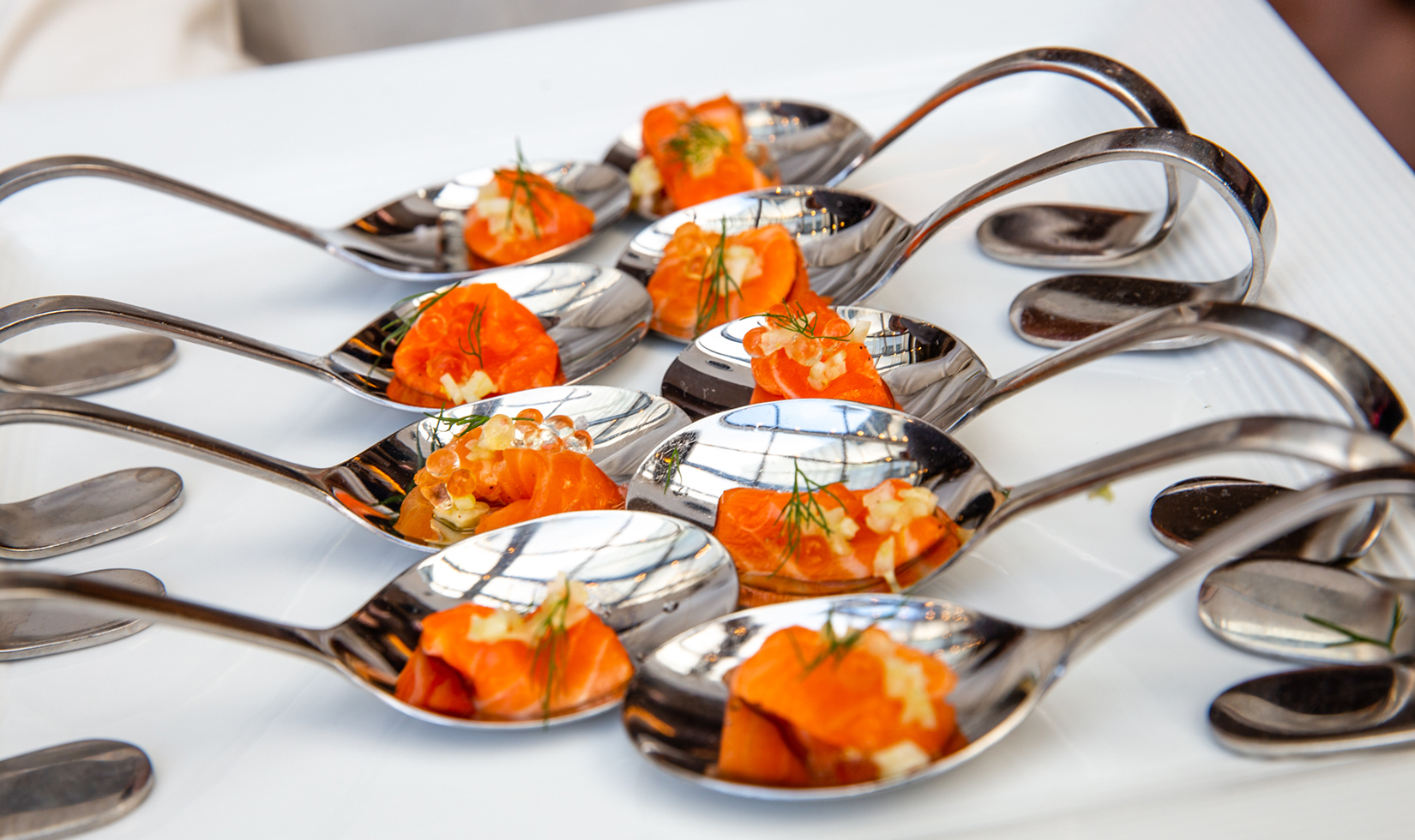 appetizer salmon roe on spoons