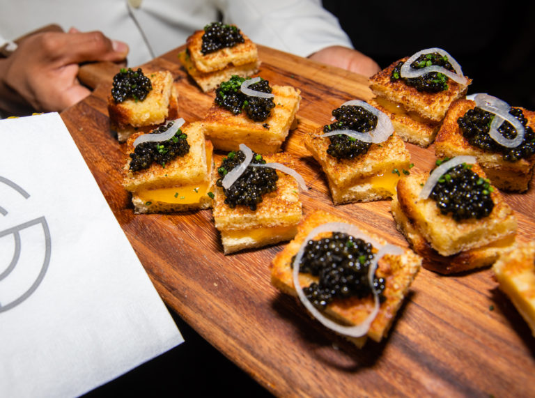 grilled cheese sandwiches with caviar on top