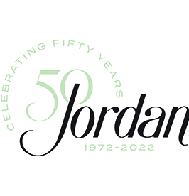 Black Jordan logo with 50th Anniversary in grey behind