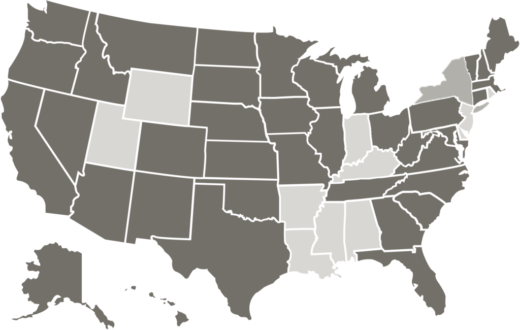 US map showing states that we can and cannot ship wine to