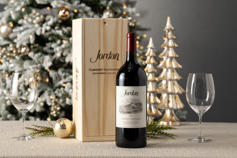 cabernet wine bottle magnum with christmas decorations