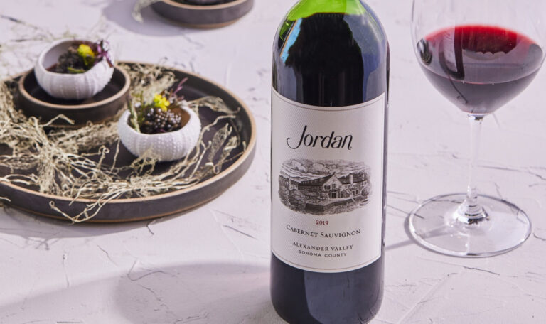 2019 Jordan Cabernet Sauvignon with beet with a mole reduction pairing in ceramic dish