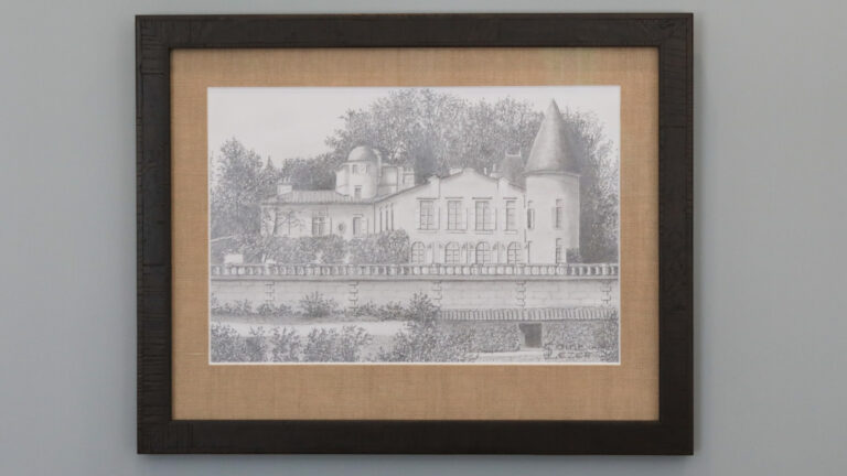 Framed pencil drawing of Chateau Lafite Rothschild