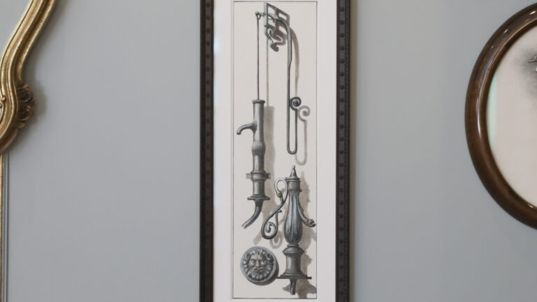 Framed lithography image of winery equipment