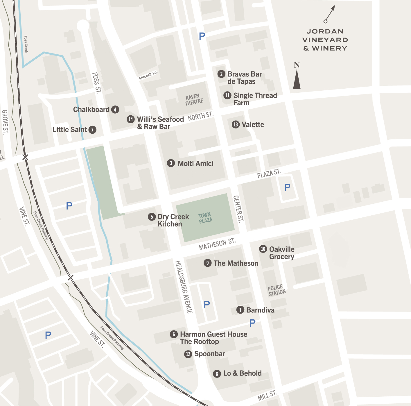 Map showing Healdsburg restaurants