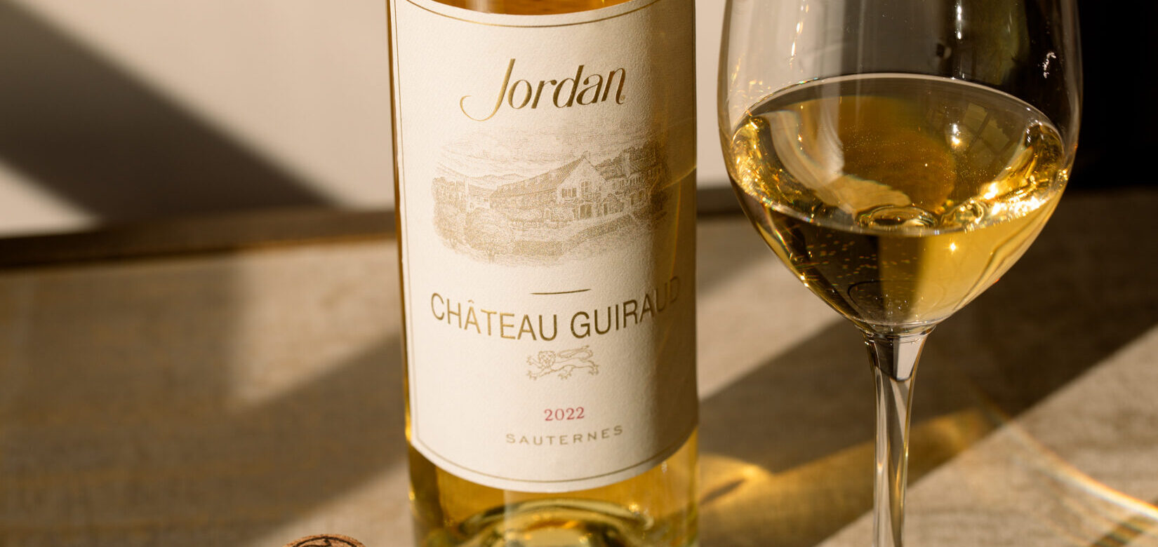 close up of dessert wine label with golden hues